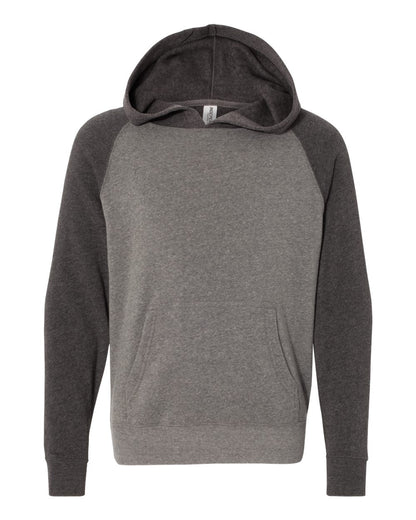 Independent Trading Co. Youth Lightweight Special Blend Raglan Hooded Sweatshirt PRM15YSB #color_Nickel/ Carbon