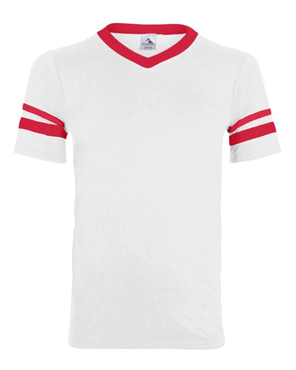 Augusta Sportswear V-Neck Jersey with Striped Sleeves 360 #color_White/ Red