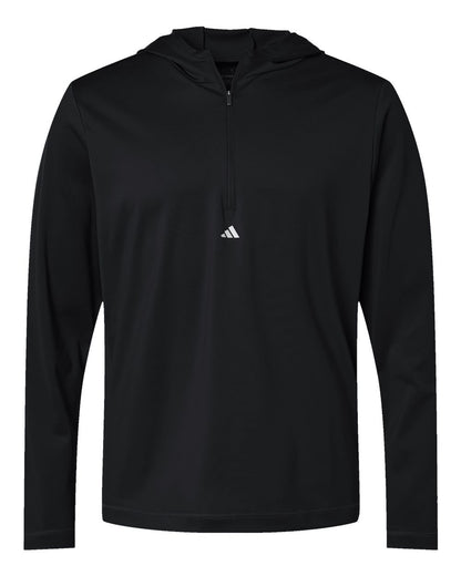 Adidas Men's Lightweight Quarter-Zip Hooded Pullover A596 #color_Black
