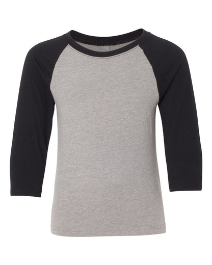 Next Level Youth CVC Three-Quarter Sleeve Raglan T-Shirt 3352 #color_Black Sleeves/ Dark Heather Grey Body