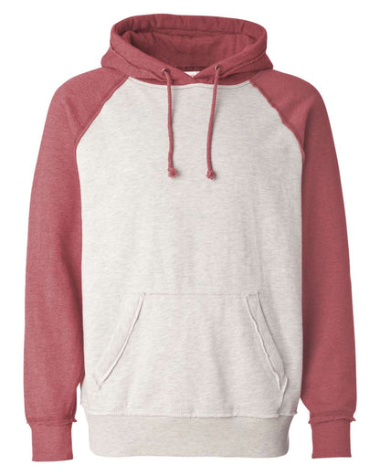 J. America Men's Vintage Heather Hooded Sweatshirt 8885 #color_Oatmeal Heather/ Simply Red Heather