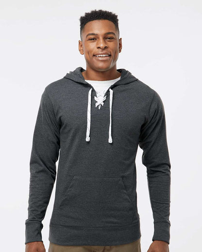 J. America Unisex Jersey Sport Lace Hooded Pullover 8231 #colormdl_Charcoal Heather