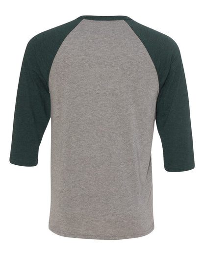 BELLA + CANVAS Three-Quarter Sleeve Baseball Tee 3200 #color_Grey/ Emerald Triblend