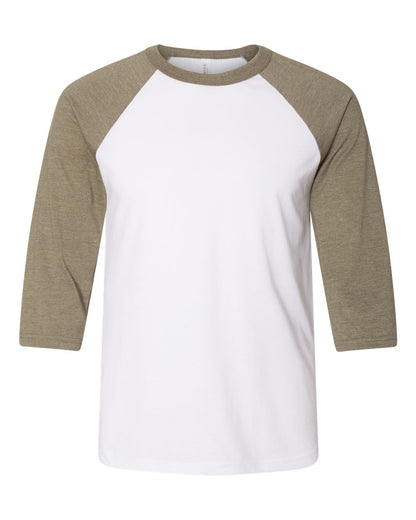 BELLA + CANVAS Three-Quarter Sleeve Baseball Tee 3200 #color_White/ Heather Olive