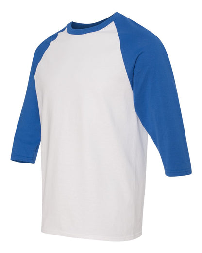 Gildan Unisex Heavy Cotton™ Raglan Three-Quarter Sleeve T-Shirt 5700 #color_White/ Royal