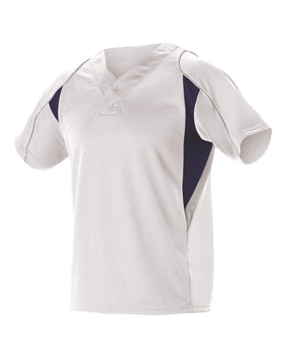 Alleson Athletic Youth Two Button Henley Baseball Jersey 529Y #color_White/ Navy/ Grey