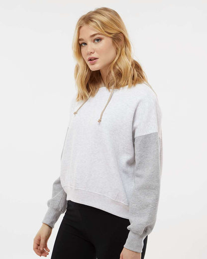 MV Sport Women's Sueded Fleece Colorblocked Crop Hooded Sweatshirt W23716 #colormdl_Heather