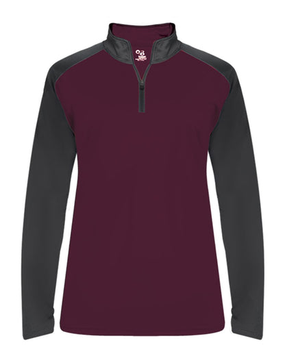 Badger Ultimate SoftLock™ Women's Sport Quarter-Zip Pullover 4008 #color_Maroon/ Graphite