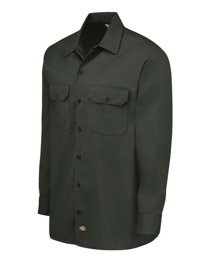 Dickies Men's Tall Long Sleeve Work Shirt 5574T #color_Olive Green
