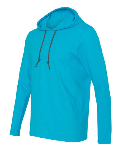 Gildan Softstyle® Lightweight Hooded Long Sleeve T-Shirt 987 #color_Caribbean Blue/ Dark Grey