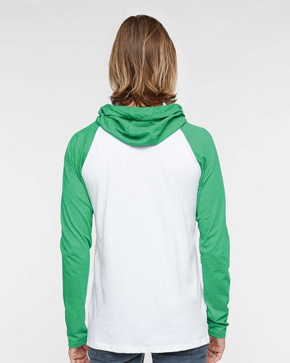 LAT Men's Fine Jersey Hooded Long Sleeve Raglan T-Shirt 6917 #colormdl_Blended White/ Vintage Green/ Titanium