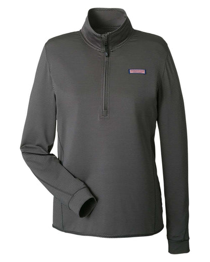 vineyard vines Women's Microstripe Sankaty Half-Zip Pullover K002521 #color_Jet Black