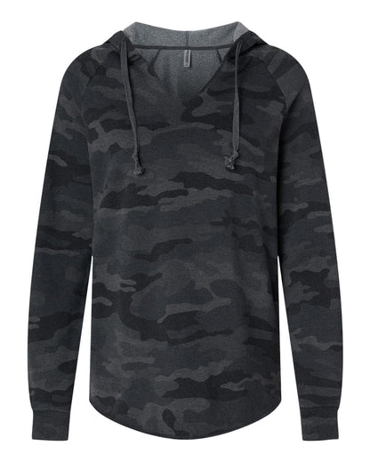 Independent Trading Co. Women’s Lightweight California Wave Wash Hooded Sweatshirt PRM2500 #color_Black Camo Heather