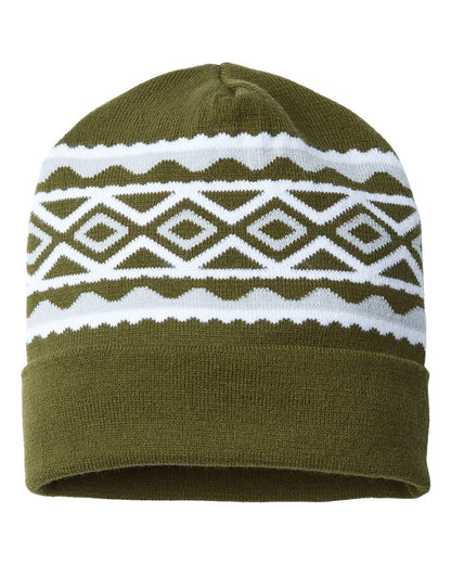 CAP AMERICA USA- Made Diamond Cuffed Beanie RKD12 #color_Olive Green/ Silver