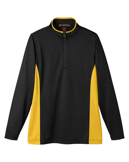 Harriton Women's Flash Snag Protection Plus IL Colorblock Quarter-Zip Pullover M786W #color_Black/ Sunray Yellow