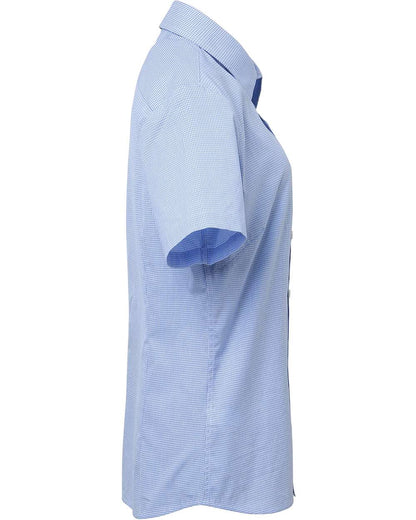 Artisan Collection by Reprime Women's Microcheck Gingham Short Sleeve Cotton Dress Shirt RP321 #color_Light Blue/ White