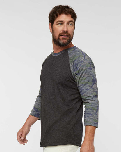 LAT Men's Baseball Fine Jersey Three-Quarter Sleeve Tee 6930 #colormdl_Vintage Smoke/ Vintage Camo