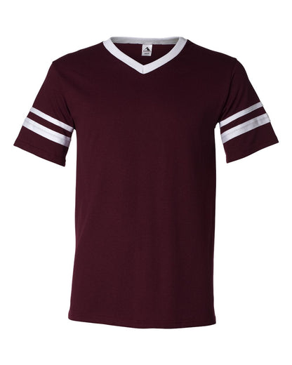 Augusta Sportswear V-Neck Jersey with Striped Sleeves 360 #color_Maroon/ White