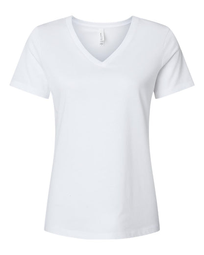 BELLA + CANVAS Women's Relaxed Heather CVC V-Neck Tee 6405CVC #color_Solid White Blend