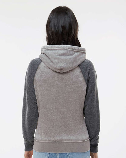 J. America Women's Zen Fleece Raglan Hooded Sweatshirt 8926 #colormdl_Cement/ Dark Smoke