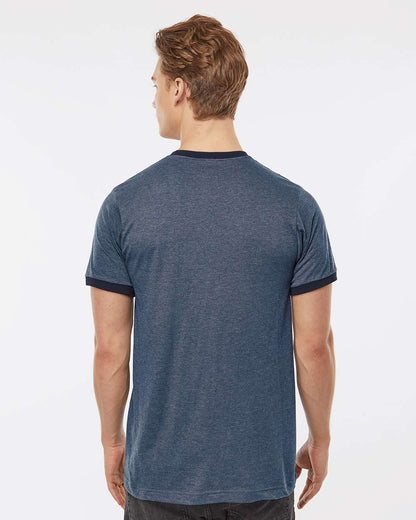 Tultex Fine Jersey Ringer T-Shirt 246 #colormdl_Heather Denim/ Navy