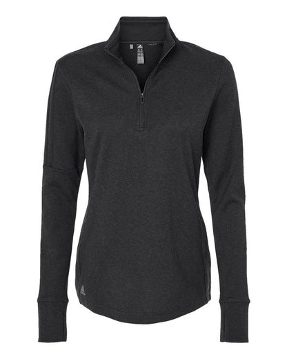Adidas Women's 3-Stripe Quarter-Zip Sweater Pullover A555 #color_Black Melange