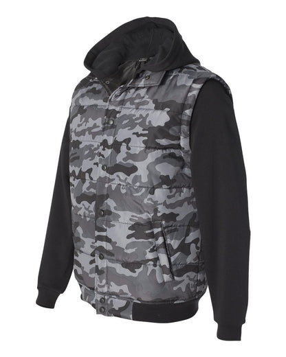 Burnside Men's Nylon Vest with Fleece Sleeves 8701 #color_Black Camo/ Black