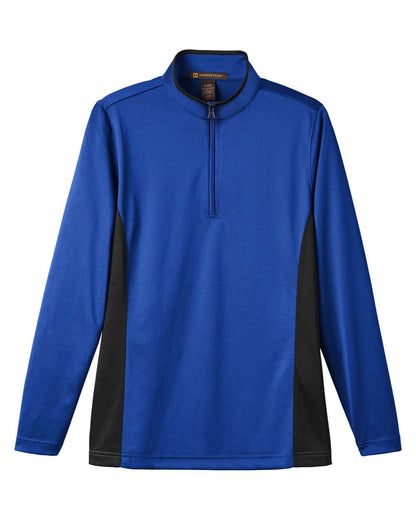 Harriton Women's Flash Snag Protection Plus IL Colorblock Quarter-Zip Pullover M786W #color_True Royal/ Black
