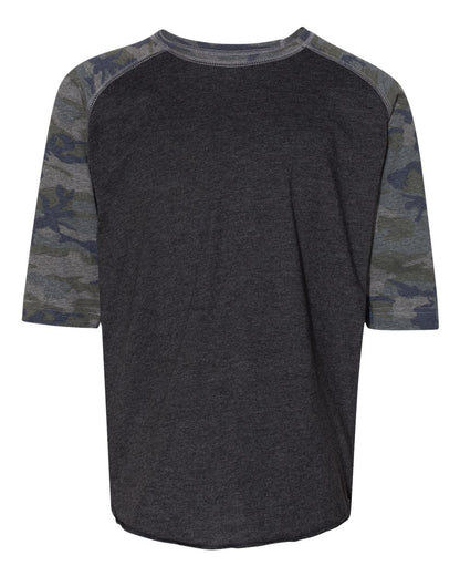 LAT Youth Baseball Fine Jersey Three-Quarter Sleeve Tee 6130 #color_Vintage Smoke/ Vintage Camo