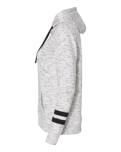 J. America Women’s Mélange Fleece Striped-Sleeve Hooded Sweatshirt 8674 #color_White/ Black