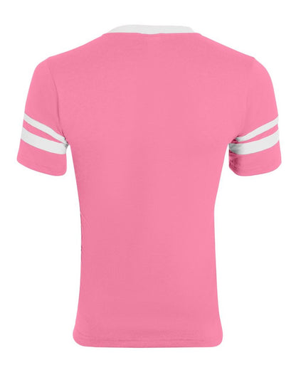 Augusta Sportswear V-Neck Jersey with Striped Sleeves 360 #color_Pink/ White