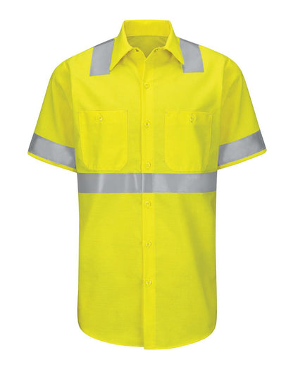Red Kap Men's Enhanced & Hi-Visibility Work Shirt SY24 #color_HV-Fluorescent Yellow/ Green