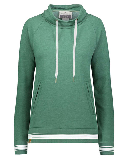 Holloway Women's All-American Fleece Funnel Neck Sweatshirt 229763 #color_Dark Green Heather/ White