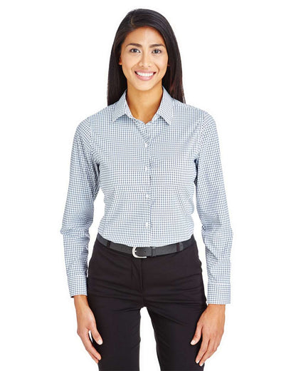 Devon & Jones Women's CrownLux Performance® Micro Windowpane Woven Dress Shirt DG540W #colormdl_Navy/ White