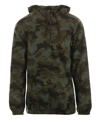 Burnside Polar Fleece Quarter-Zip Hooded Pullover 3600 #color_Green Camo