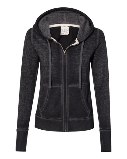 J. America Women's Zen Fleece Full-Zip Hooded Sweatshirt 8913 #color_Twisted Black