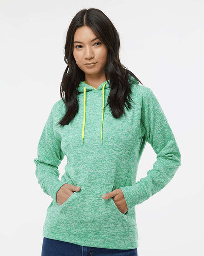 J. America Women’s Cosmic Fleece Hooded Sweatshirt 8616 #colormdl_Emerald/ Neon Yellow