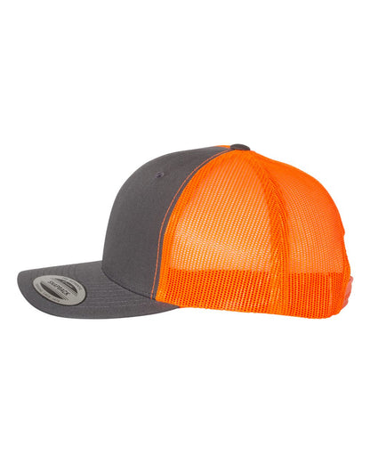 YP Classics Retro Trucker Cap 6606 #color_Charcoal/ Neon Orange