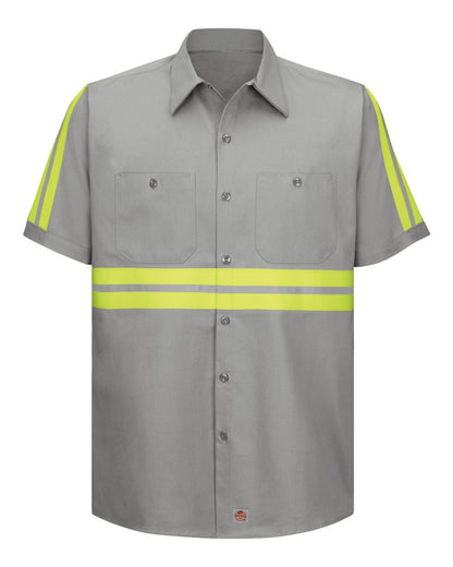 Red Kap Men's Enhanced Visibility Short Sleeve Cotton Work Shirt SC40E #color_GY-Grey