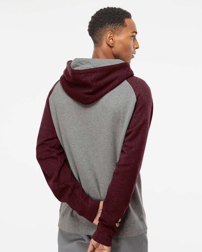 Independent Trading Co. Raglan Hooded Sweatshirt IND40RP #colormdl_Gunmetal Heather/ Burgundy Heather