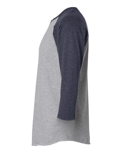 LAT Men's Baseball Fine Jersey Three-Quarter Sleeve Tee 6930 #color_Vintage Heather/ Vintage Navy