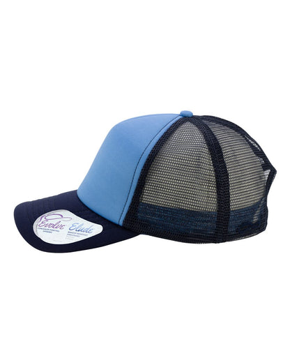 Infinity Her Women's Foam Trucker Cap ROSIE #color_Light Blue/ Navy/ Navy/ Graffiti