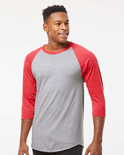 Tultex Fine Jersey Raglan T-Shirt 245 #colormdl_Heather Grey/ Heather Red