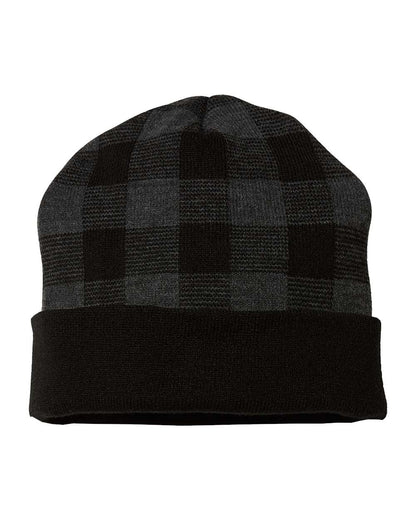 CAP AMERICA USA-Made Plaid Beanie RKP12 #color_Black/ Dark Heather Grey