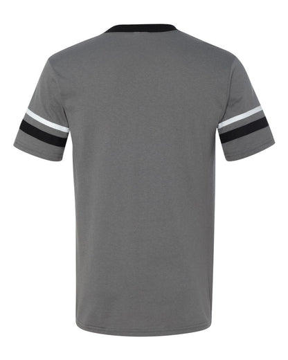 Augusta Sportswear V-Neck Jersey with Striped Sleeves 360 #color_Graphite/ Black/ White