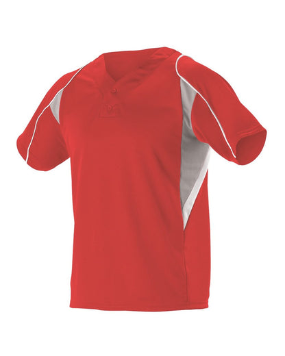 Alleson Athletic Youth Two Button Henley Baseball Jersey 529Y #color_Red/ Grey/ White