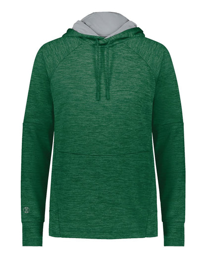 Holloway Women's All-Pro Performance Fleece Hooded Sweatshirt 223780 #color_Dark Green Heather/ Silver