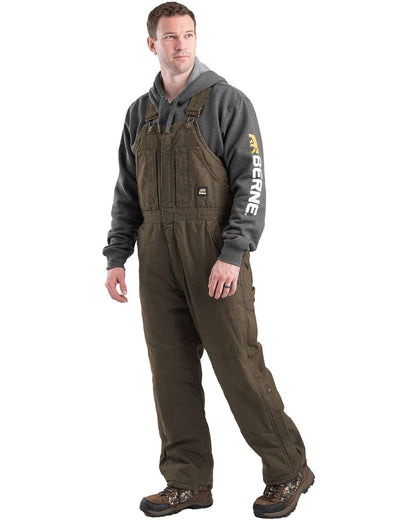 Berne Apparel Men's Heartland Insulated Washed Duck Bib Overall B377 #colormdl_Olive Duck