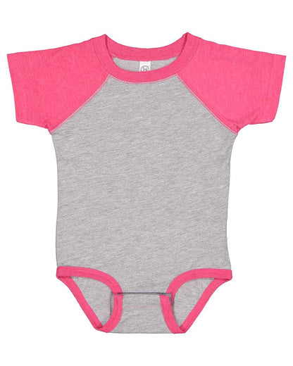 Rabbit Skins Infant Baseball Fine Jersey Bodysuit 4430 #color_Vintage Heather/ Vintage Hot Pink