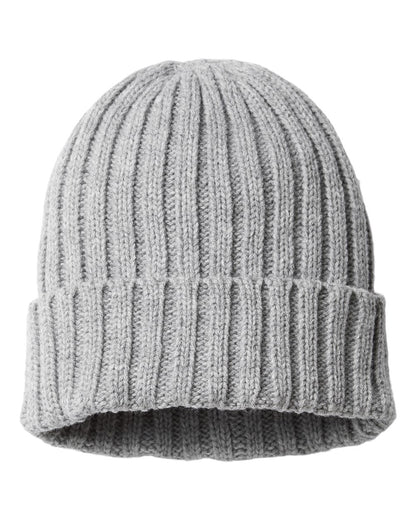 Atlantis Headwear Sustainable Cable Knit Cuffed Beanie SHORE #color_Light Grey Melange